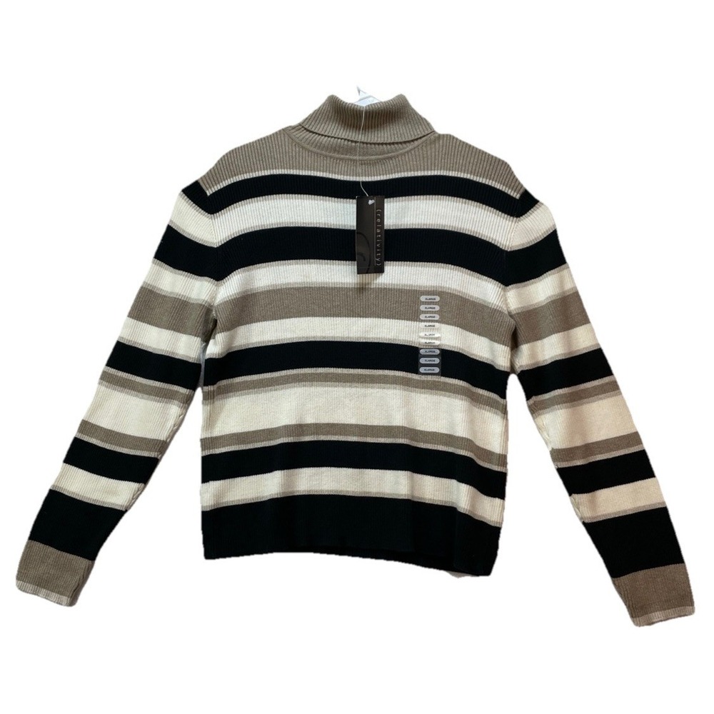 NWT Relativity‎ Turtleneck Sweater Women's XL Neutral Stripe Long Sleeve Cotton